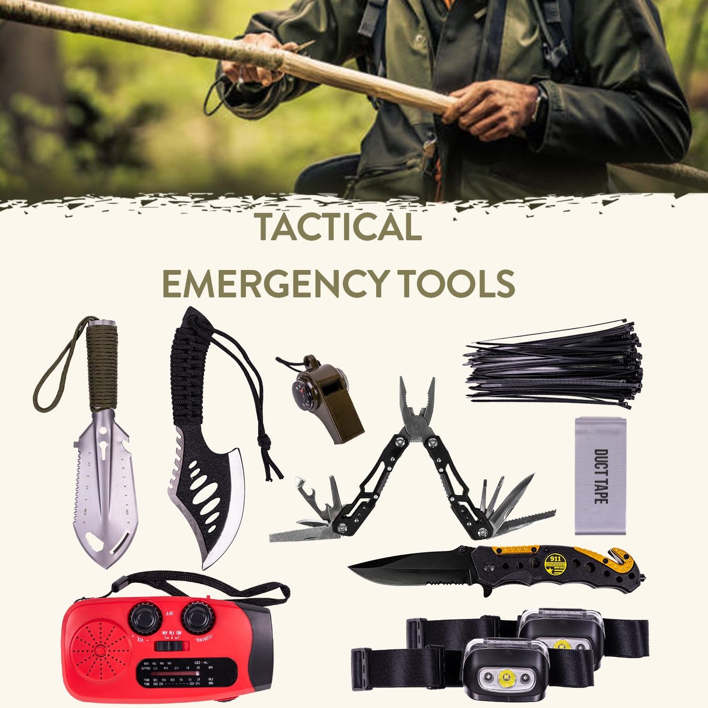TacPreps 72-Hour Survival Kit | 45L Bug Out Bag | Survival Gear with First Aid, Water Filter, Food, Tools | Camping, Hiking, Outdoor Preparedness Equipment (2 Persons - Elite Kit)