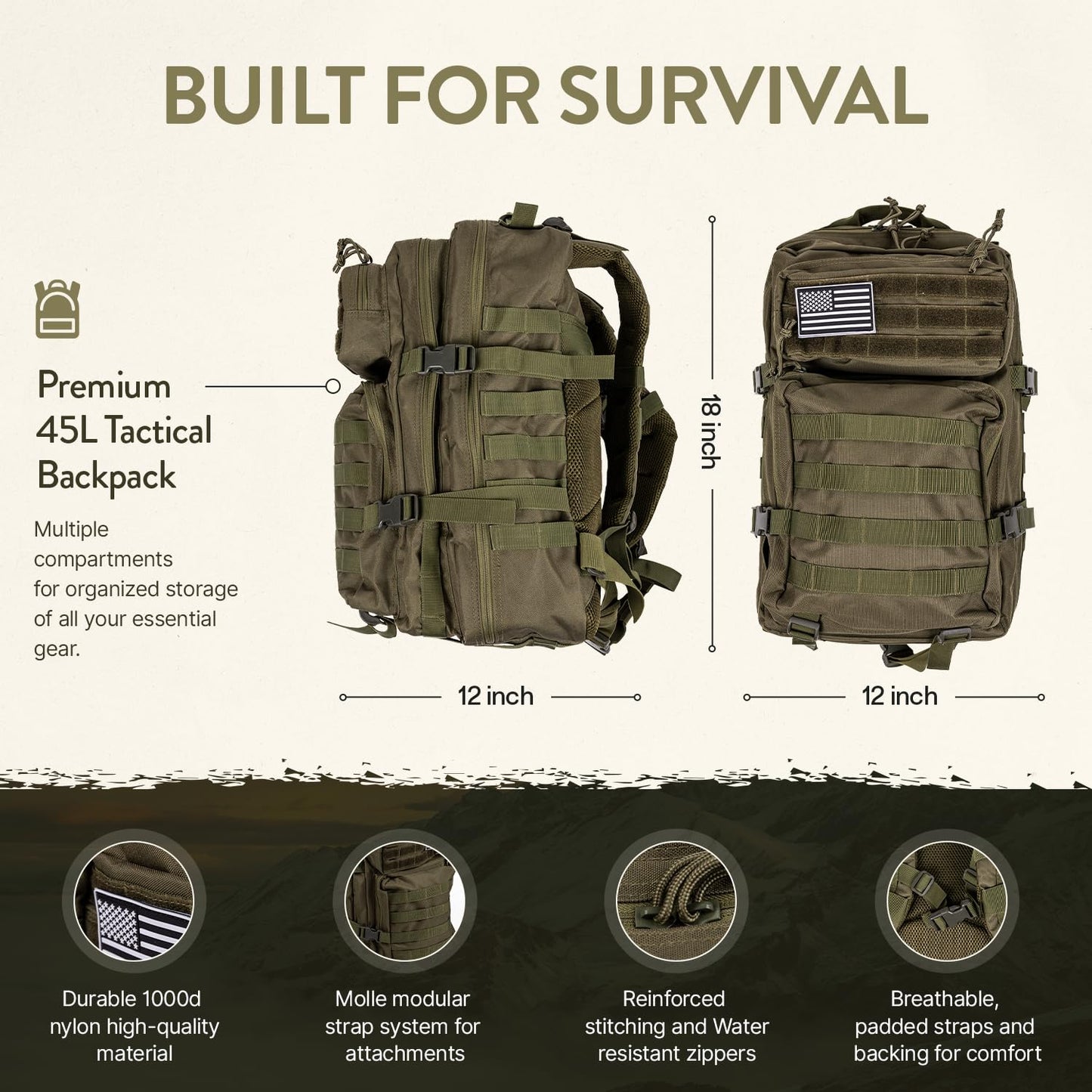 TacPreps 72-Hour Survival Kit | 45L Bug Out Bag | Survival Gear with First Aid, Water Filter, Food, Tools | Camping, Hiking, Outdoor Preparedness Equipment (2 Persons - Elite Kit)