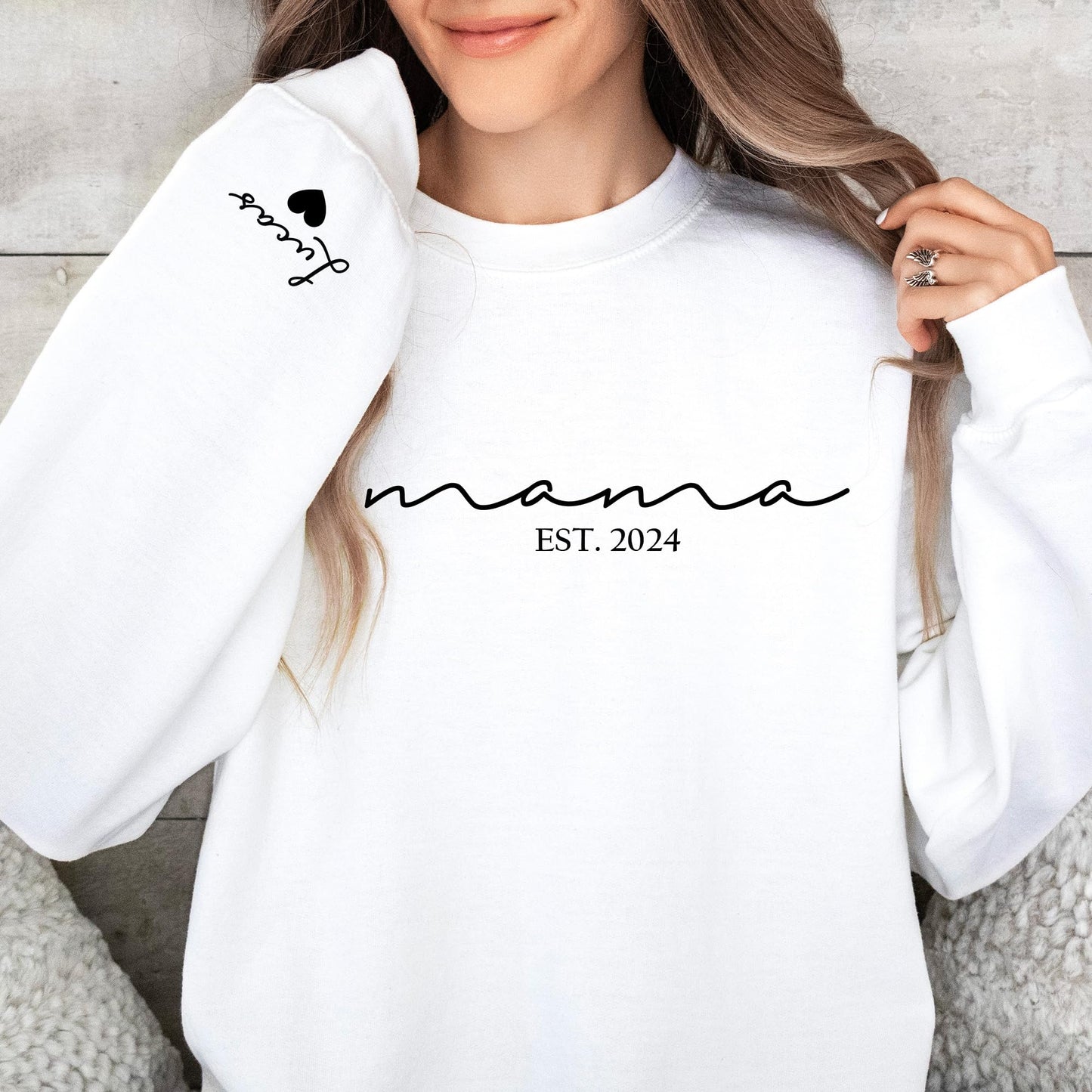 Custom Mama Sweatshirt with Kid Names on Sleeve Personalized Mom Sweatshirt for Women Christmas Gift Mothers Day Gifts for Mom Sweater Est 2025