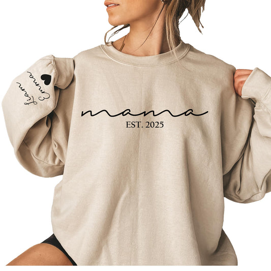 Custom Mama Sweatshirt with Kid Names on Sleeve Personalized Mom Sweatshirt for Women Christmas Gift Mothers Day Gifts for Mom Sweater Est 2025