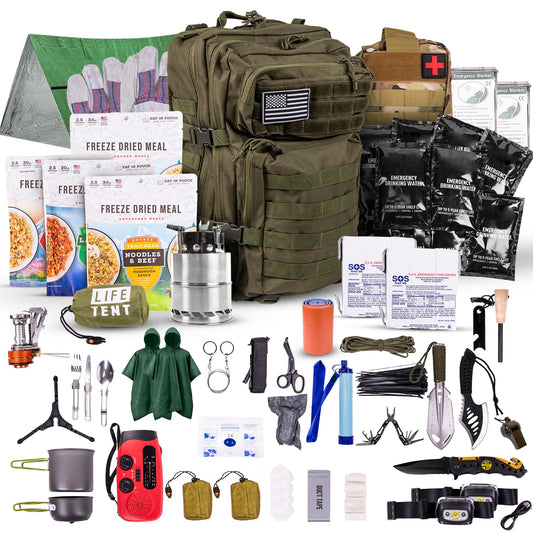 TacPreps 72-Hour Survival Kit | 45L Bug Out Bag | Survival Gear with First Aid, Water Filter, Food, Tools | Camping, Hiking, Outdoor Preparedness Equipment (2 Persons - Elite Kit)