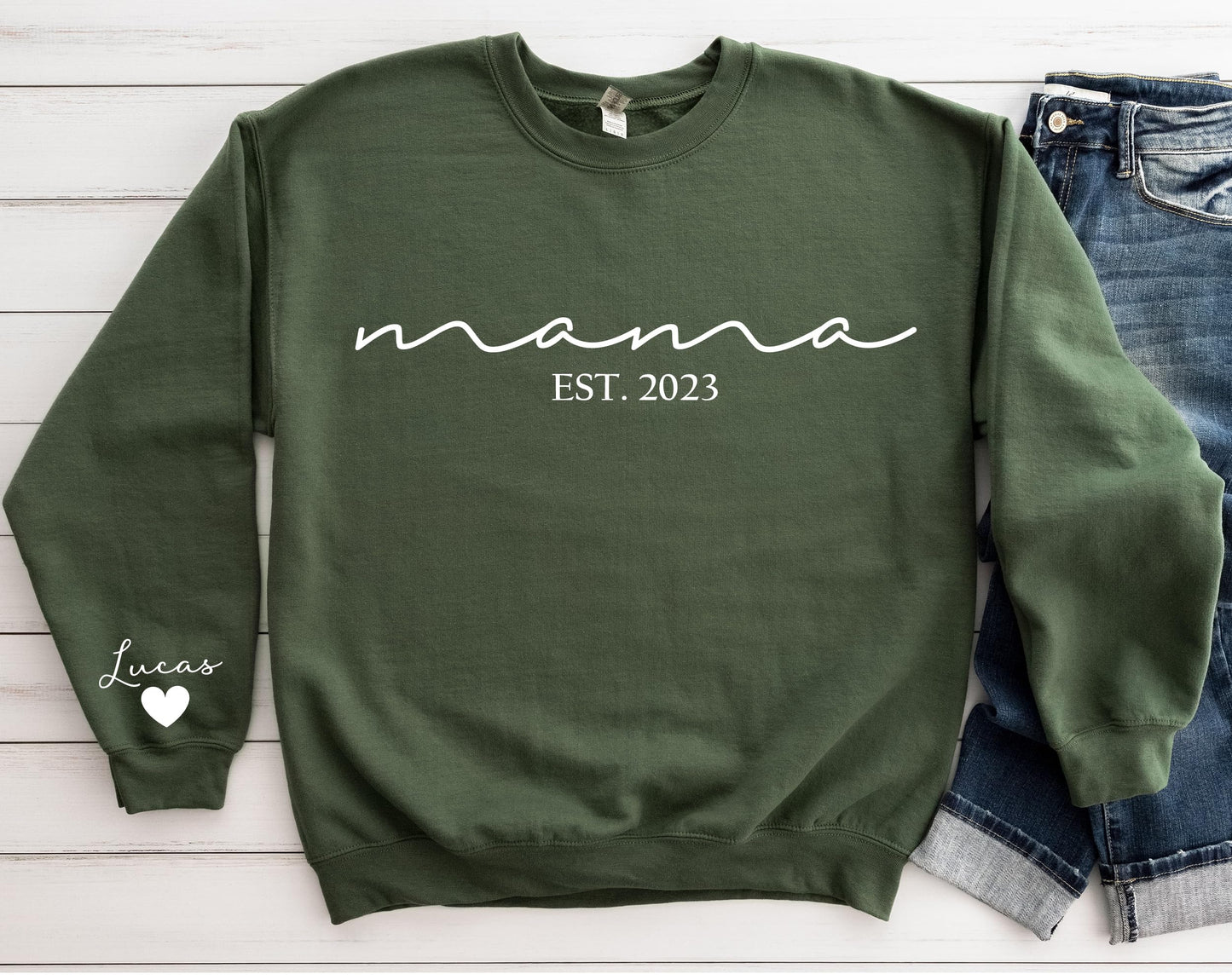 Custom Mama Sweatshirt with Kid Names on Sleeve Personalized Mom Sweatshirt for Women Christmas Gift Mothers Day Gifts for Mom Sweater Est 2025